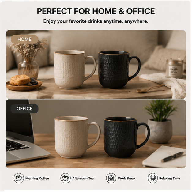 2-Pack Ceramic Mug Set – Modern Minimalist Coffee Cups for Home & Office Use (Set of 2 Designs)