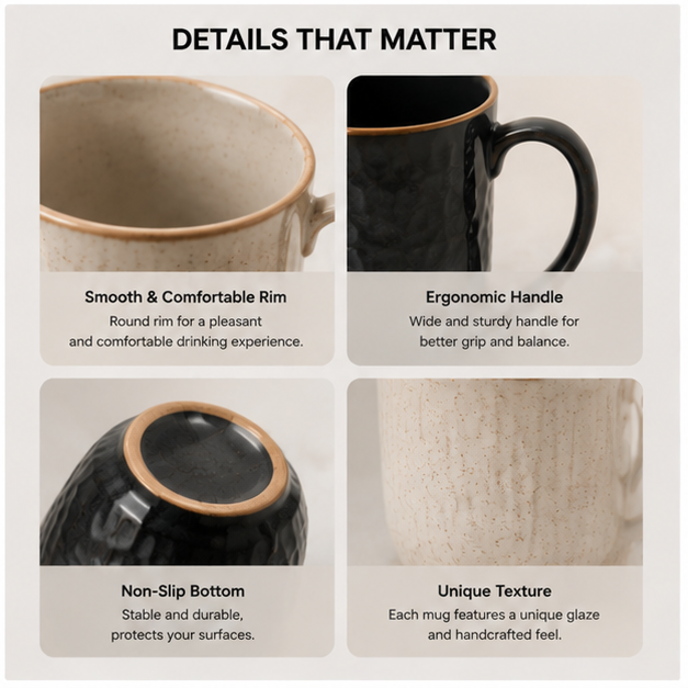 2-Pack Ceramic Mug Set – Modern Minimalist Coffee Cups for Home & Office Use (Set of 2 Designs)
