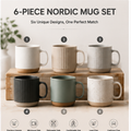 6-Piece Nordic Ceramic Mug Set – Minimalist Coffee Cups for Home & Office Use | Modern Scandinavian Style Drinkware Set