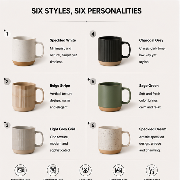 6-Piece Nordic Ceramic Mug Set – Minimalist Coffee Cups for Home & Office Use | Modern Scandinavian Style Drinkware Set