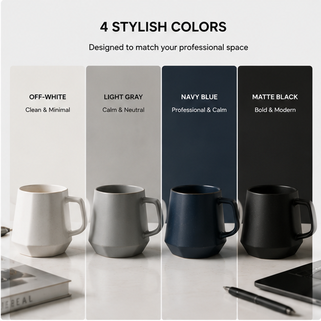 Modern Office Ceramic Coffee Mug – Minimalist 14oz Cup for Work & Home | Matte Finish Desk Coffee Mug