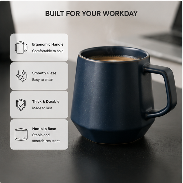 Modern Office Ceramic Coffee Mug – Minimalist 14oz Cup for Work & Home | Matte Finish Desk Coffee Mug