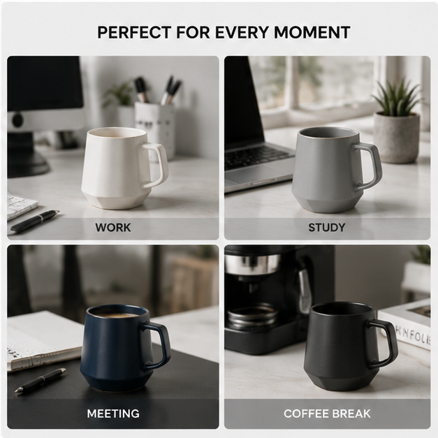Modern Office Ceramic Coffee Mug – Minimalist 14oz Cup for Work & Home | Matte Finish Desk Coffee Mug
