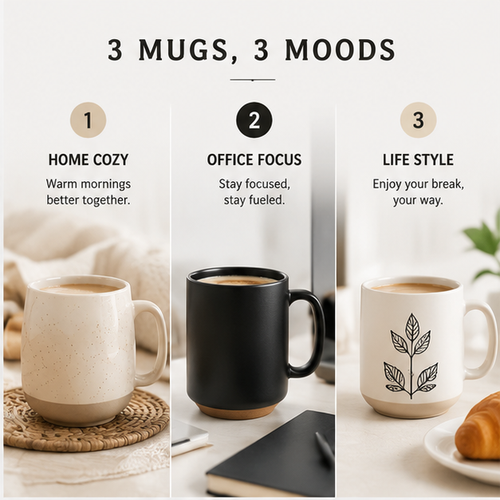 3-Piece Ceramic Coffee Mug Set – Minimalist Cups for Home & Office, Microwave & Dishwasher Safe, Perfect Gift for Daily Use