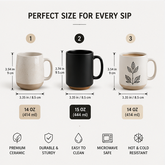 3-Piece Ceramic Coffee Mug Set – Minimalist Cups for Home & Office, Microwave & Dishwasher Safe, Perfect Gift for Daily Use