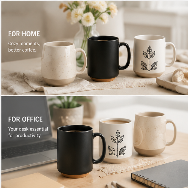 3-Piece Ceramic Coffee Mug Set – Minimalist Cups for Home & Office, Microwave & Dishwasher Safe, Perfect Gift for Daily Use
